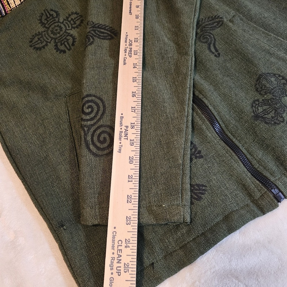 Nepal Handmade Olive Green Bohemian-Style Hoodie Unisex Size Small/Medium - Picture 9 of 10